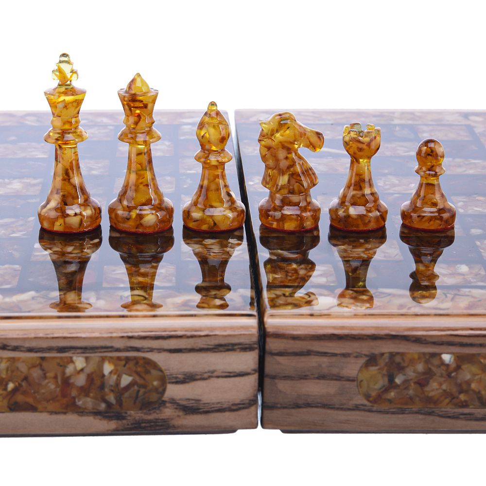 Шахматы складные с инкрустацией и фигурами из янтаря 28х28 см - интернет магазин Русь Велика я фото 4