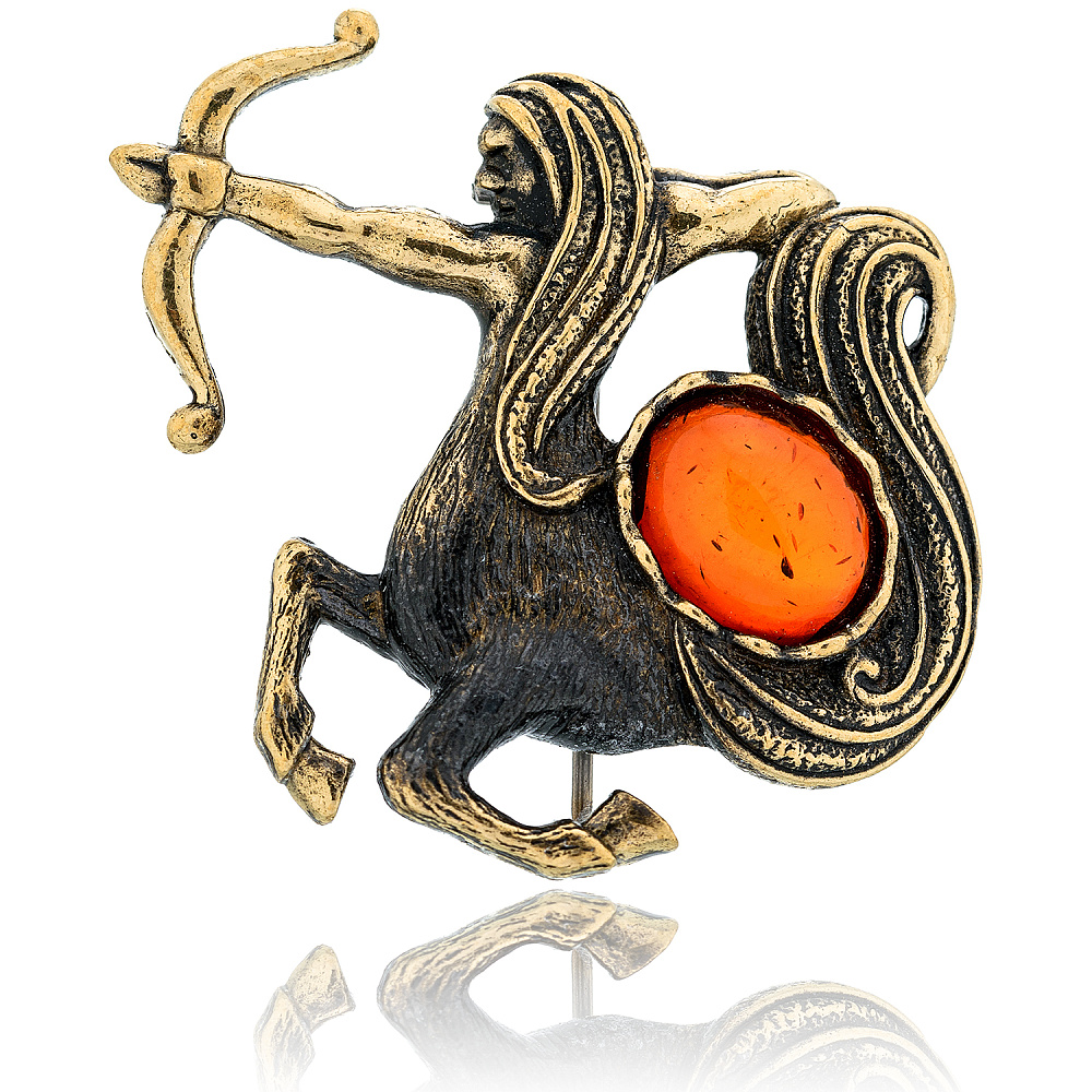 Брошь с янтарем «Знак зодиака Стрелец» - интернет магазин Русь Велика я 