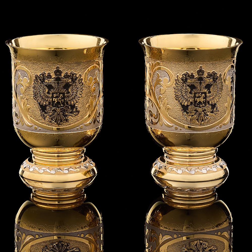 Набор из 2-х стопок с позолотой «Герб РФ». Златоуст - интернет магазин Русь Велика я 