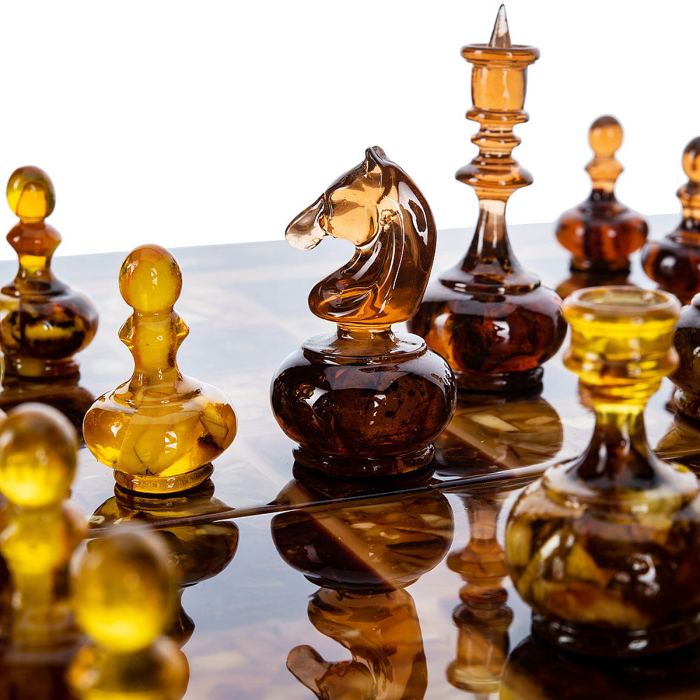 Шахматы с инкрустацией и фигурами из янтаря 46х23 см - интернет магазин Русь Велика я фото 6