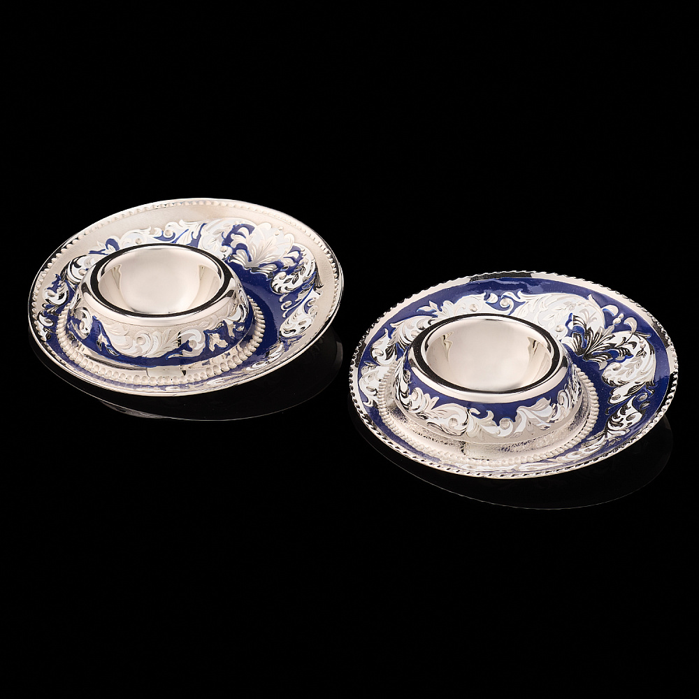 Набор подставок под яйцо с эмалью. Златоуст - интернет магазин Русь Велика я 