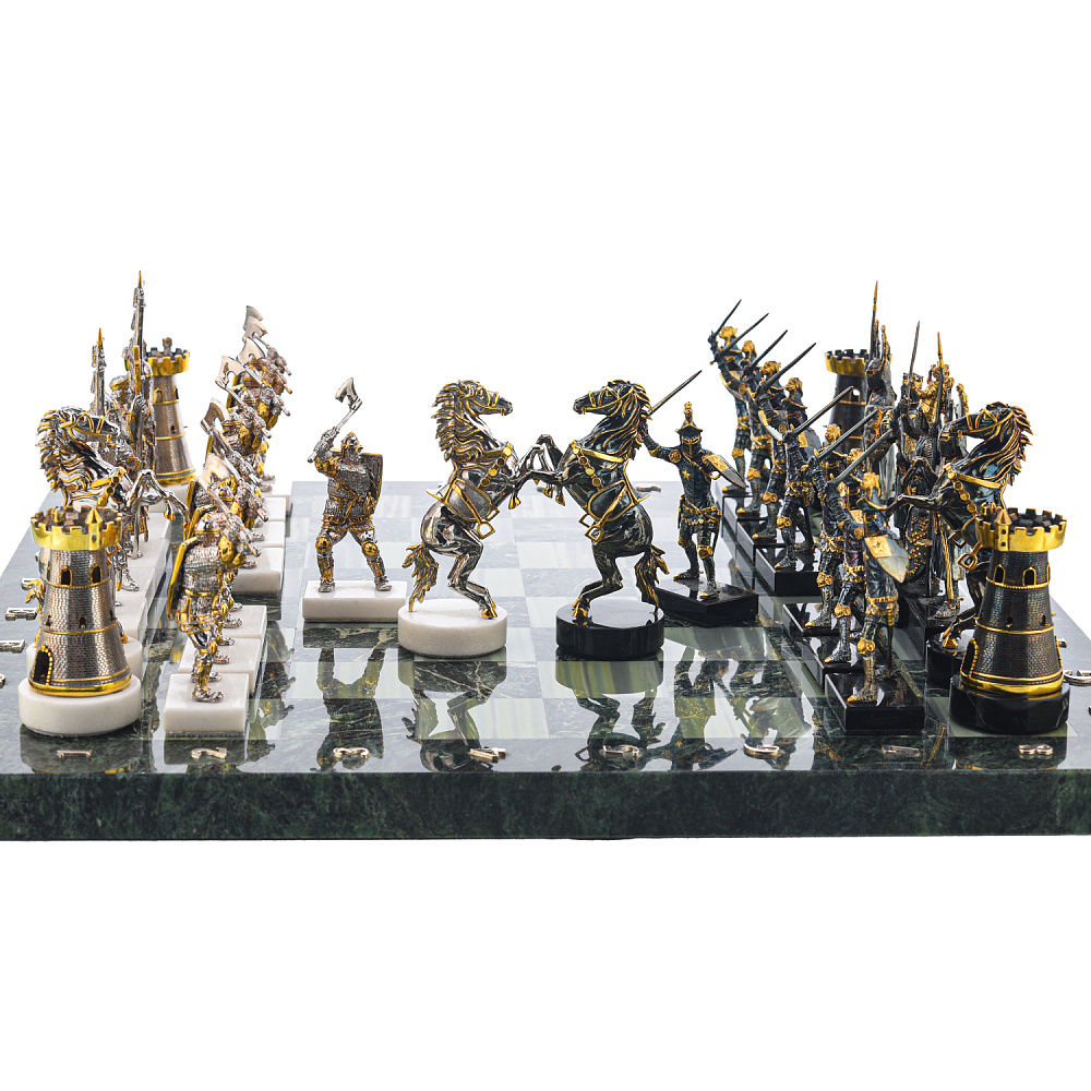 Шахматы с полем из камня и фигурами из серебра «Сражение» 38х38 см - интернет магазин Русь Велика я фото 8