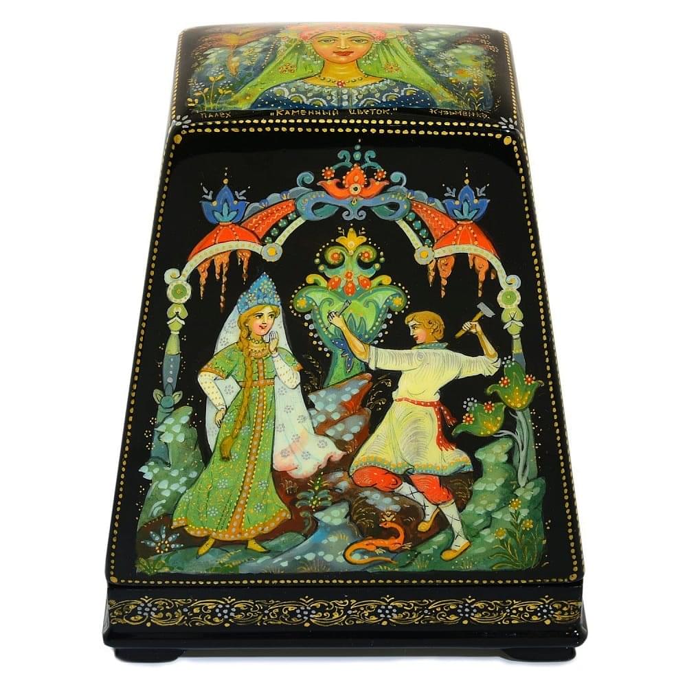 Лаковая миниатюра шкатулка-пирамида «Каменный цветок» Палех - интернет магазин Русь Велика я фото 2