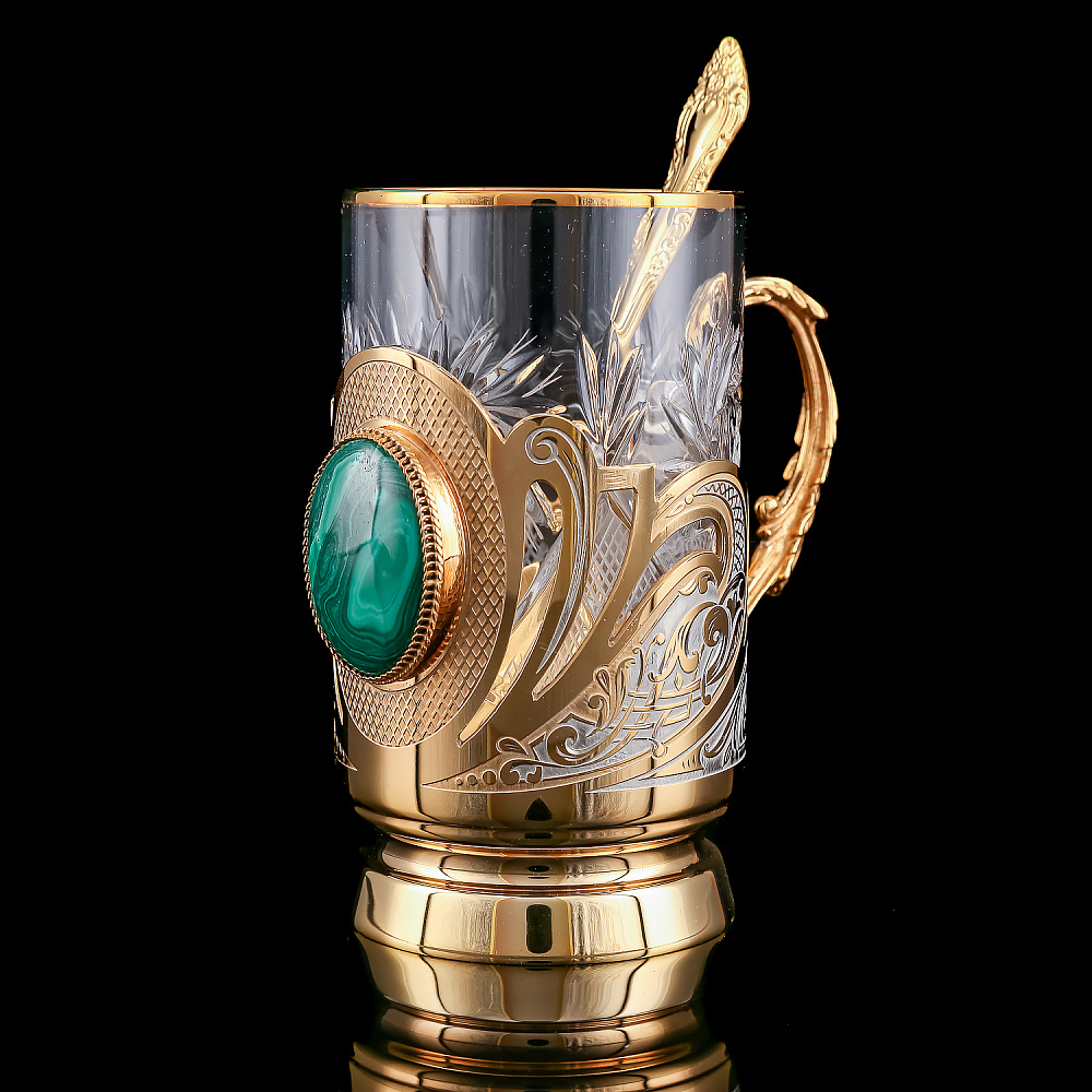 Подстаканник с блюдцем «Малахит». Златоуст - интернет магазин Русь Велика я фото 3