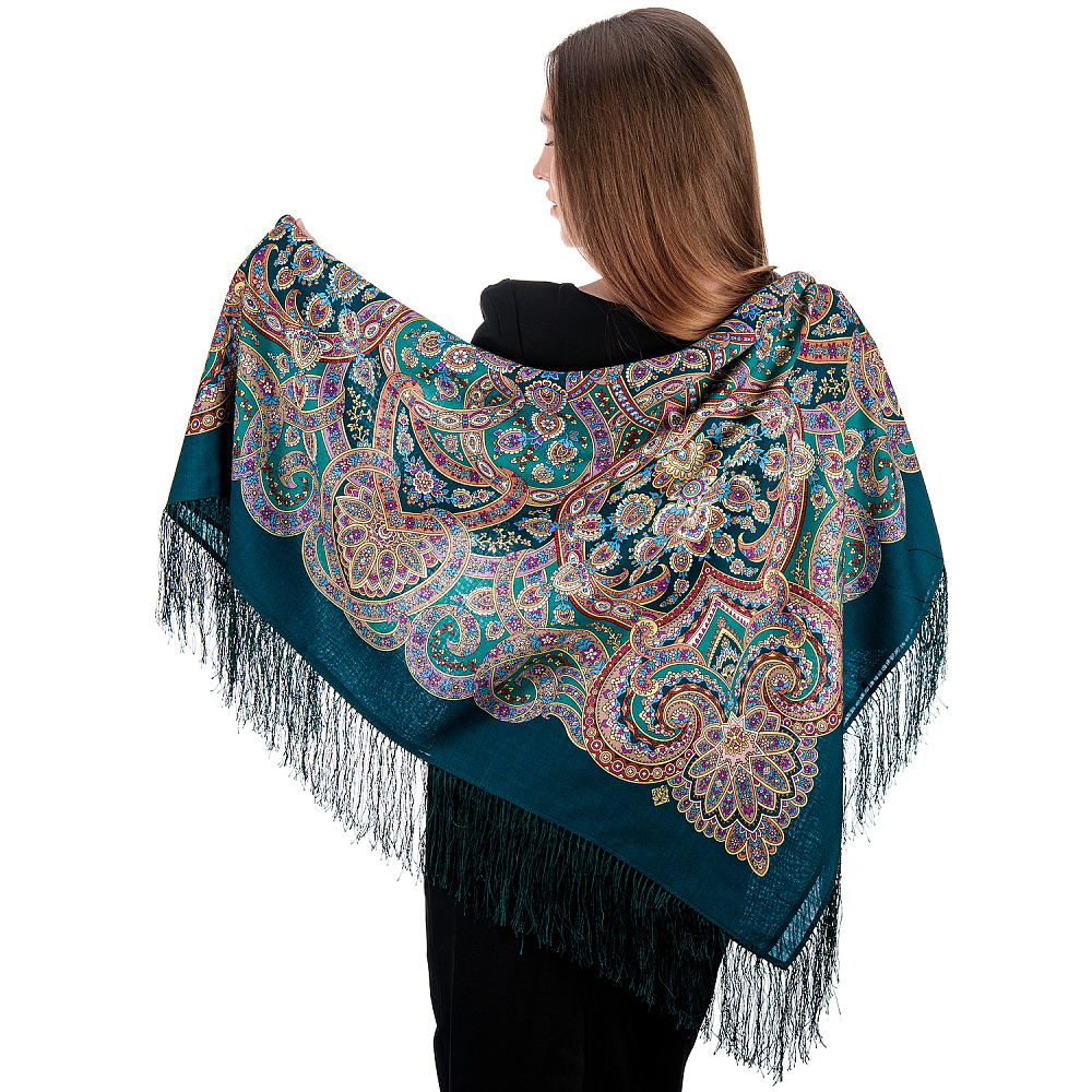 Платок ПавлоПосадский шерстяной «Праздничный город» 125х125 см - интернет магазин Русь Велика я фото 5