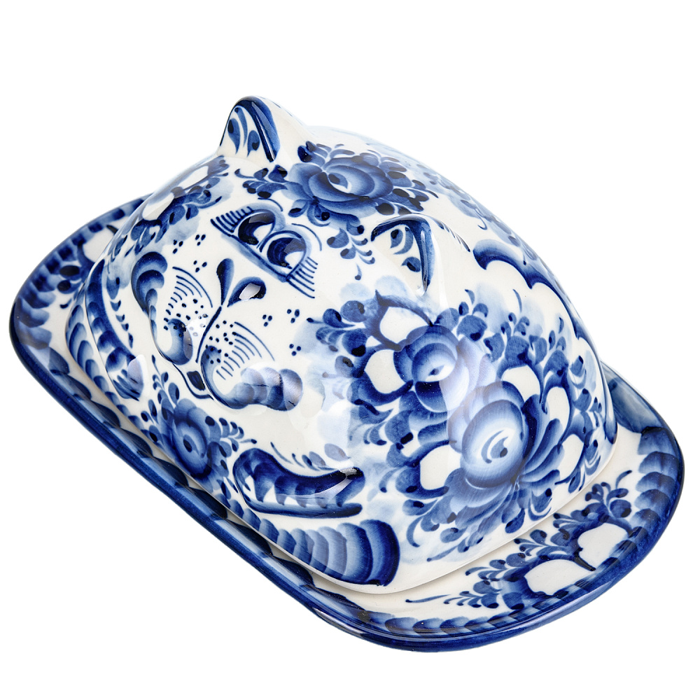 Масленка «Кот». Гжель - интернет магазин Русь Велика я фото 2