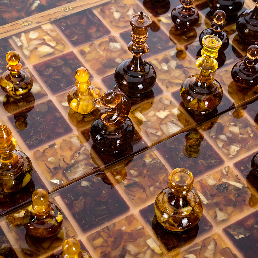 Шахматы с инкрустацией и фигурами из янтаря 46х23 см - интернет магазин Русь Велика я фото 7