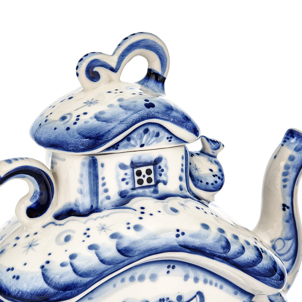 Чайник «Мороз Домик». Гжель - интернет магазин Русь Велика я фото 3