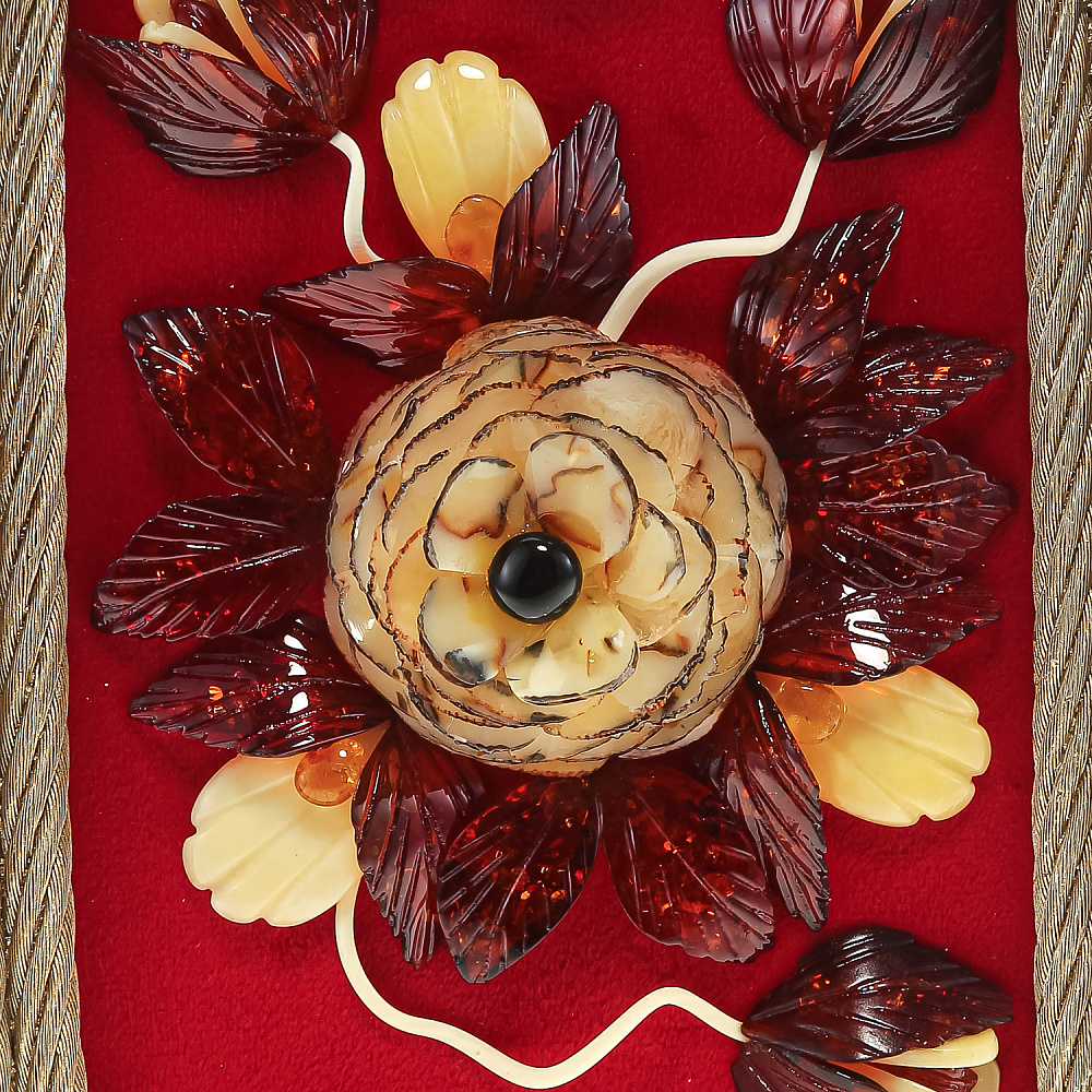 Настольное янтарное панно «Открытка с цветами» 21х15 см - интернет магазин Русь Велика я фото 2