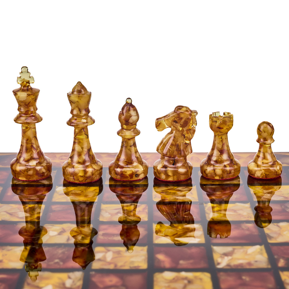 Шахматы с инкрустацией и фигурами из янтаря 30х30 см - интернет магазин Русь Велика я фото 1