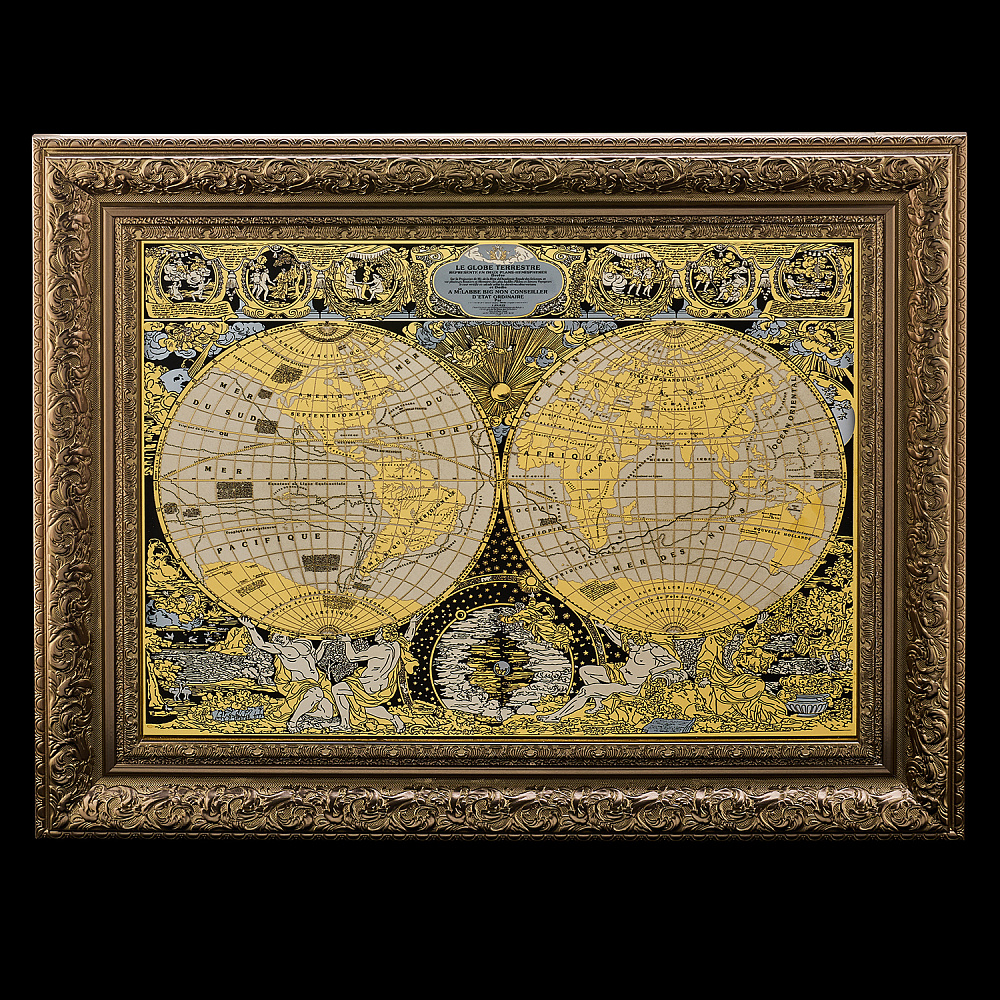 Панно «Карта мира Жана Баптиста Нолина 1708 г». Златоуст - интернет магазин Русь Велика я 