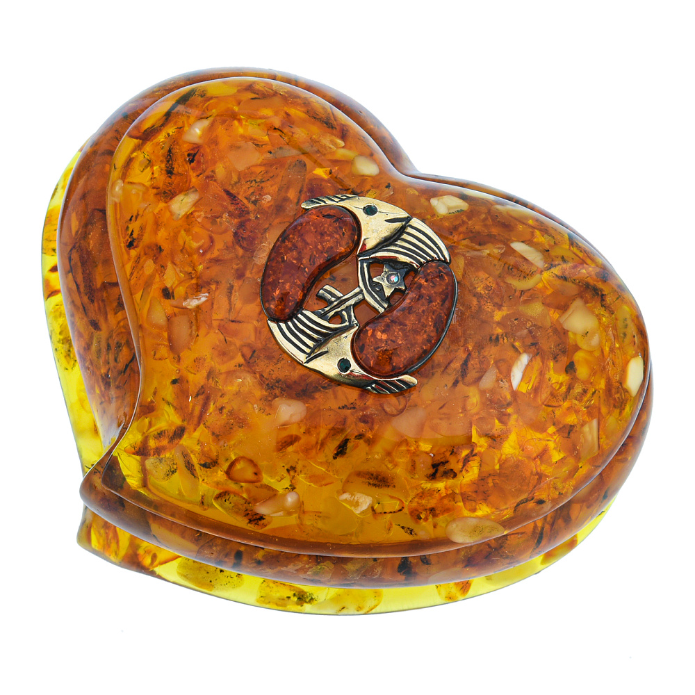 Шкатулка из янтаря «Сердце. Знак зодиака Рыбы» - интернет магазин Русь Велика я 