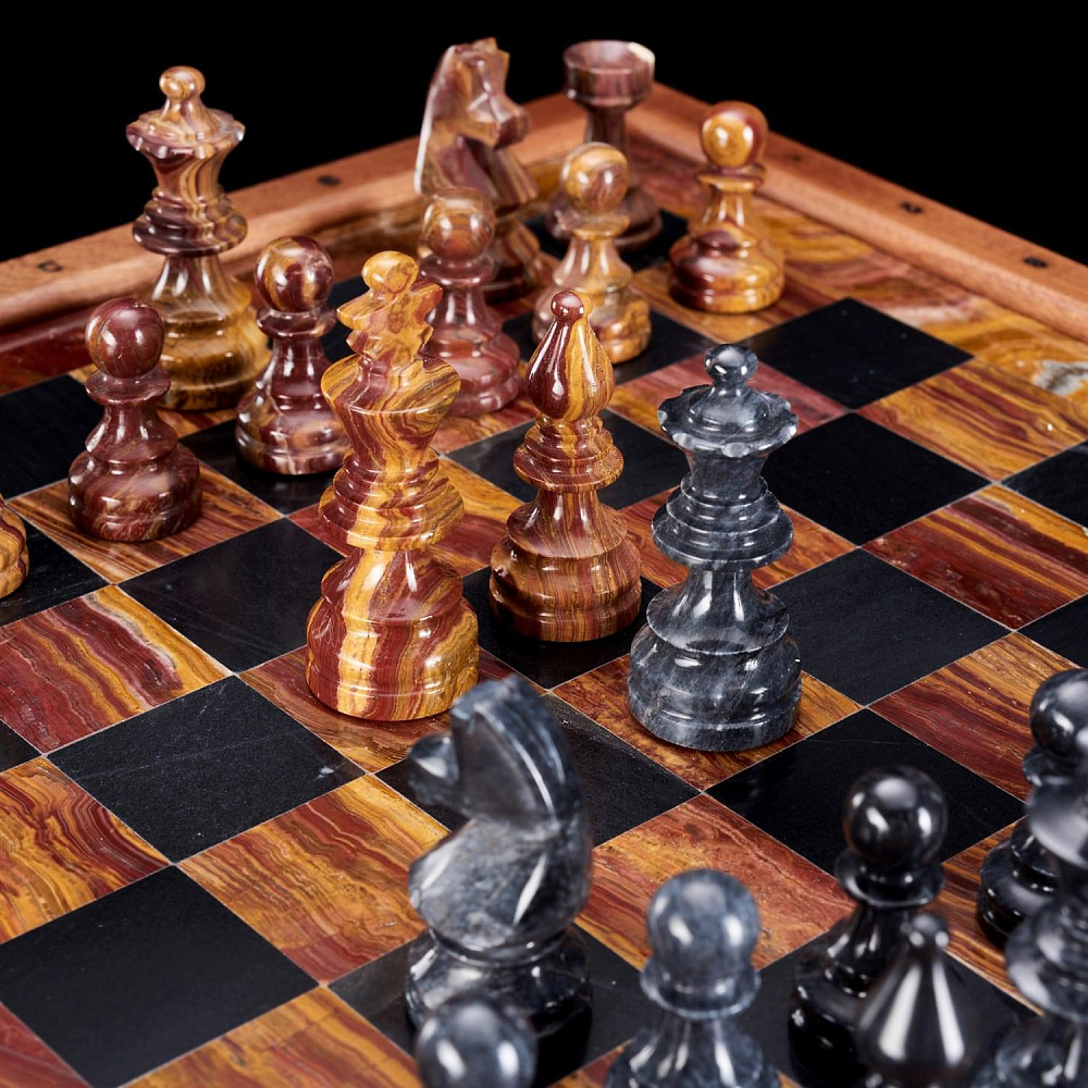 Шахматы деревянные с полем и фигурами из мрамора «Американские» 43х43 см - интернет магазин Русь Велика я фото 3