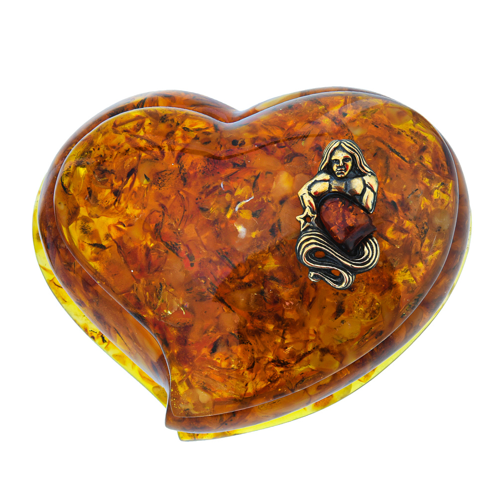 Шкатулка из янтаря «Сердце. Знак зодиака Водолей» - интернет магазин Русь Велика я 