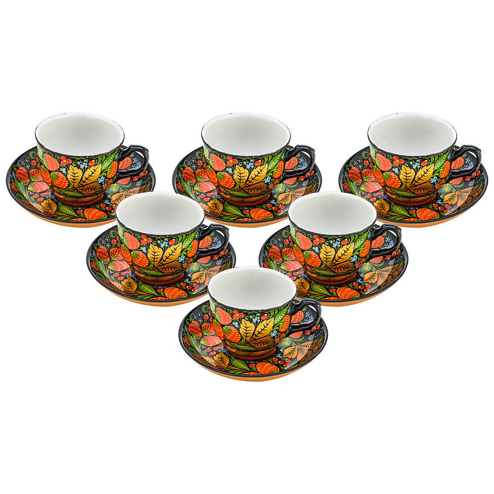 Чайный сервиз на 6 персон «Клубника». Хохлома - интернет магазин Русь Велика я фото 4