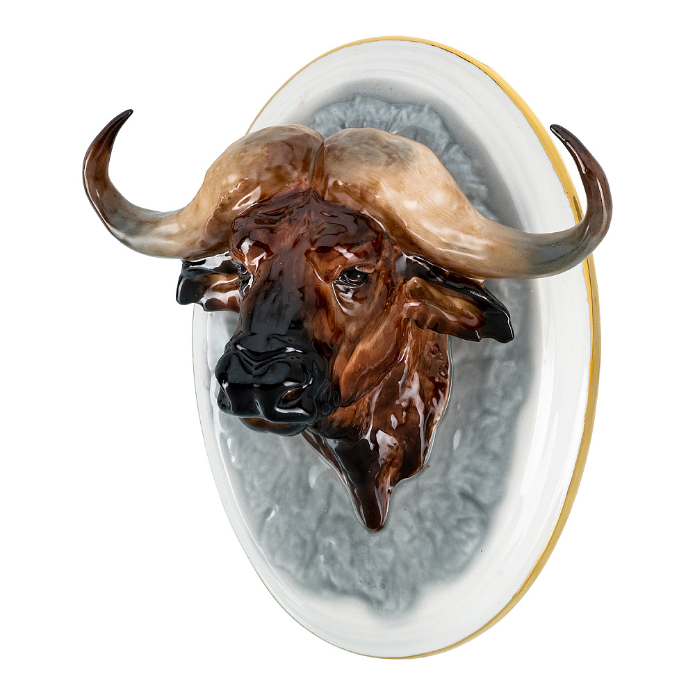 Панно фарфоровое «Буйвол». Серия «Трофеи» 16х16 см - интернет магазин Русь Велика я 