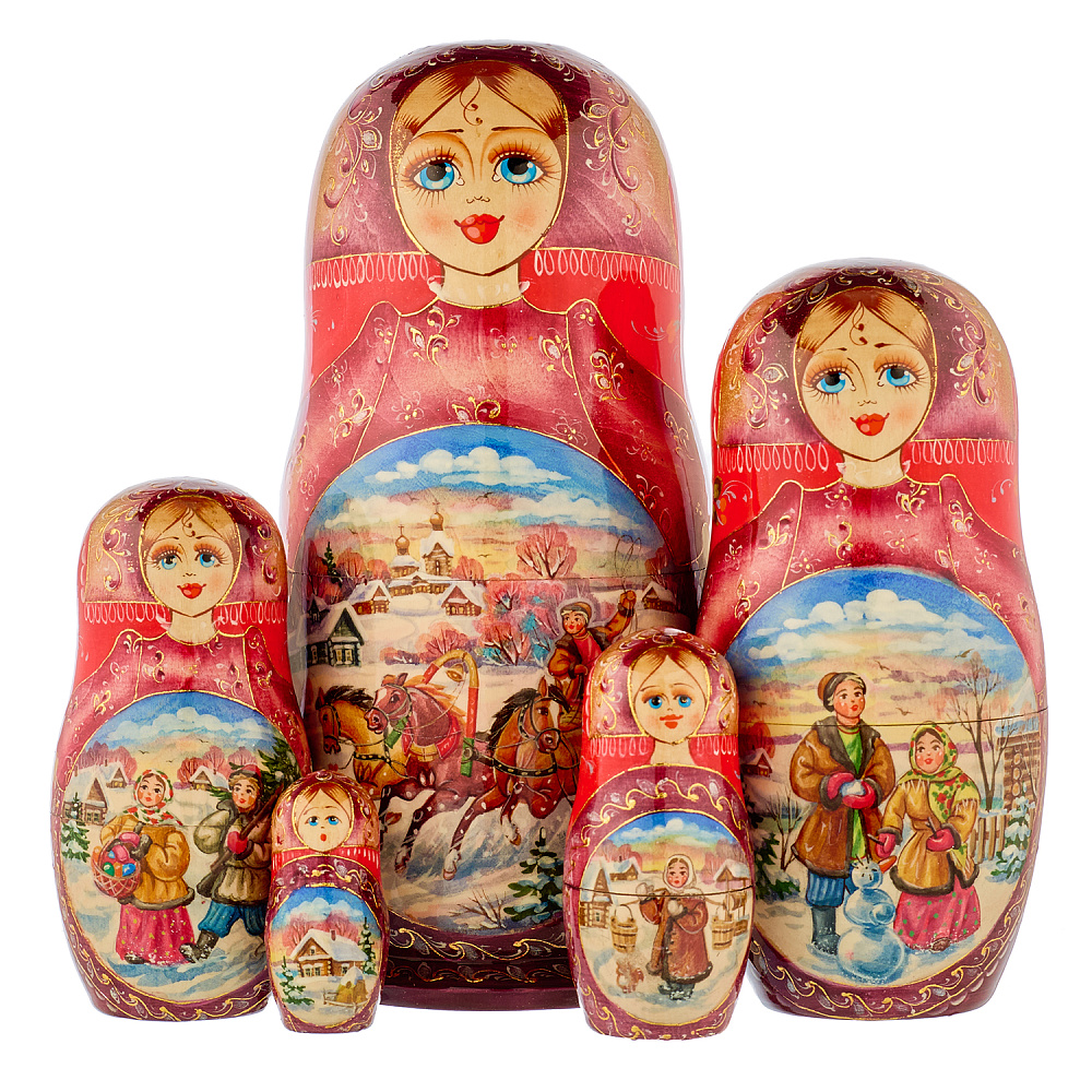 Матрешка «Зима. Тройка»  5 мест - интернет магазин Русь Велика я 