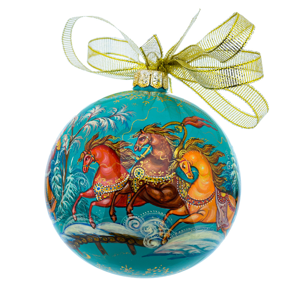 Новогодний елочный шар с росписью «Тройка» - интернет магазин Русь Велика я фото 2