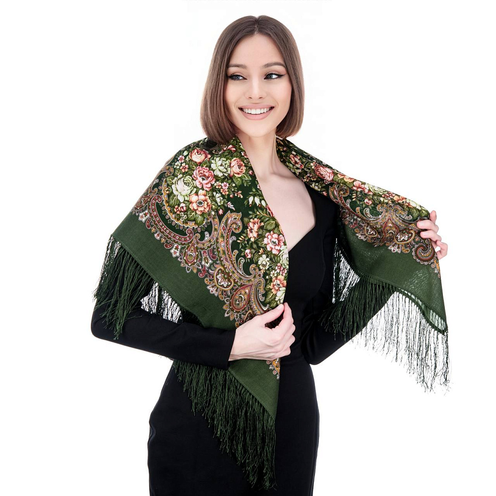 Платок ПавлоПосадский шерстяной «Душистый луг» 89х89 см - интернет магазин Русь Велика я 