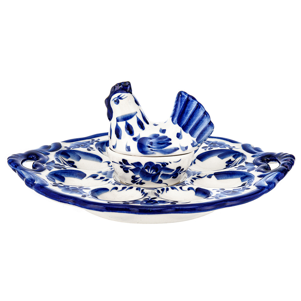 Пасхальница с ручками «Курочка». Гжель - интернет магазин Русь Велика я 