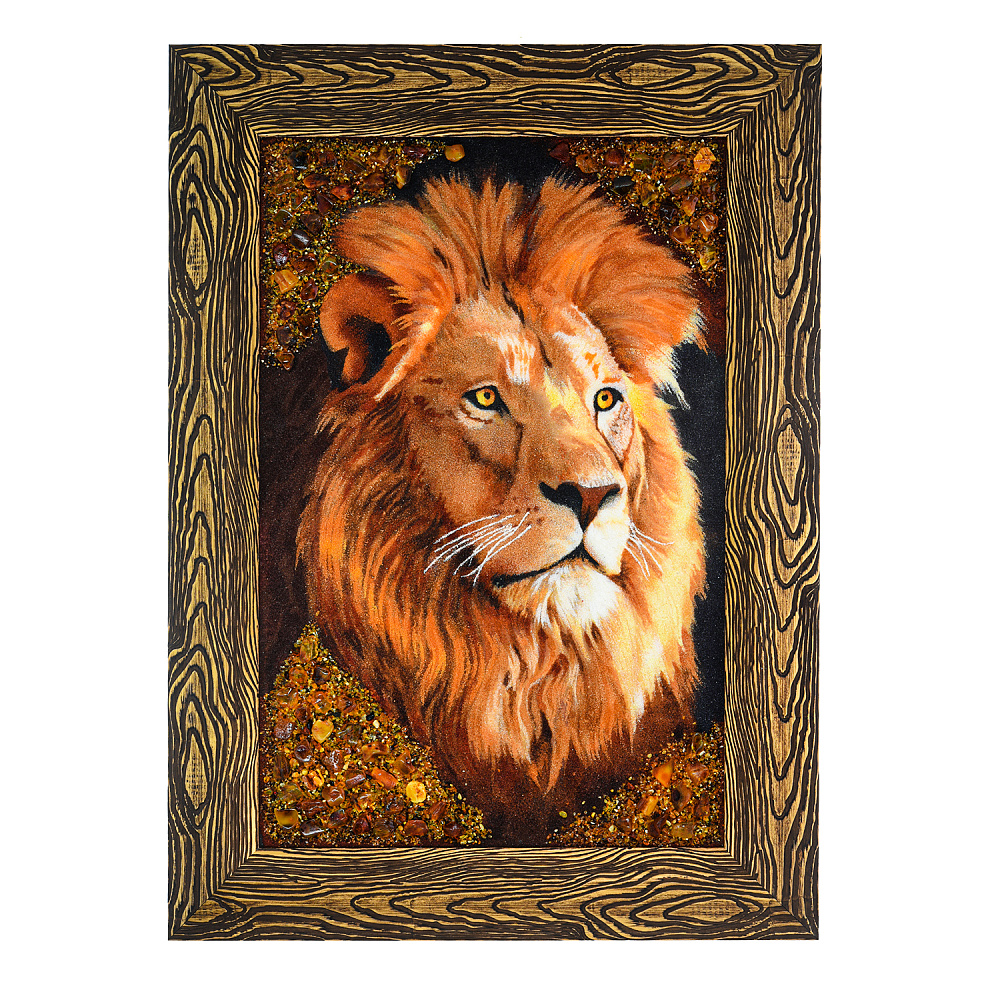 Картина янтарная «Лев» 60х40 см - интернет магазин Русь Велика я 