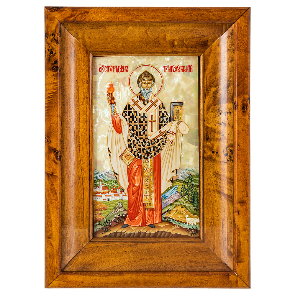 Икона с перламутром «Спиридон Тримифутский» в киоте 36х26 см - интернет магазин Русь Велика я 