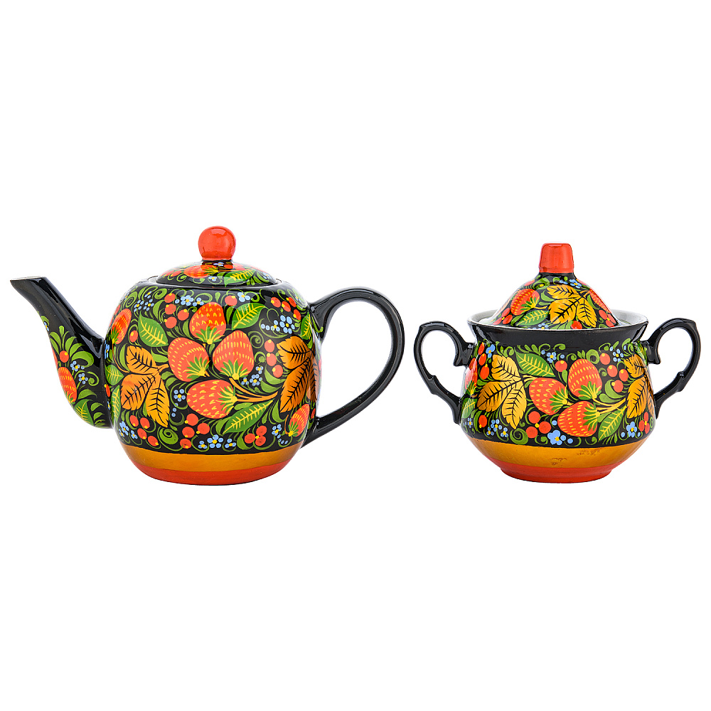 Чайный сервиз на 6 персон «Клубника». Хохлома - интернет магазин Русь Велика я фото 2