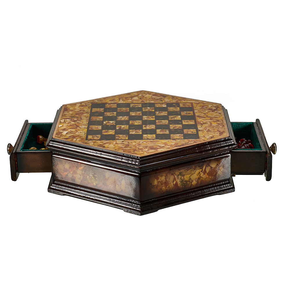 Шахматы с инкрустацией и фигурами из янтаря «Тело Платона» 46х46 см - интернет магазин Русь Велика я фото 10