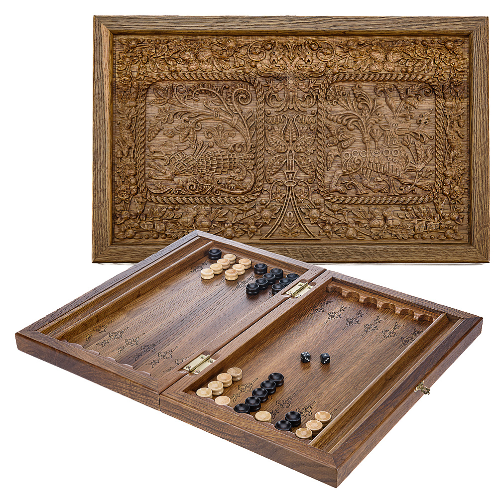 Резные деревянные нарды-шашки «Волк и песиглавец» - интернет магазин Русь Велика я 