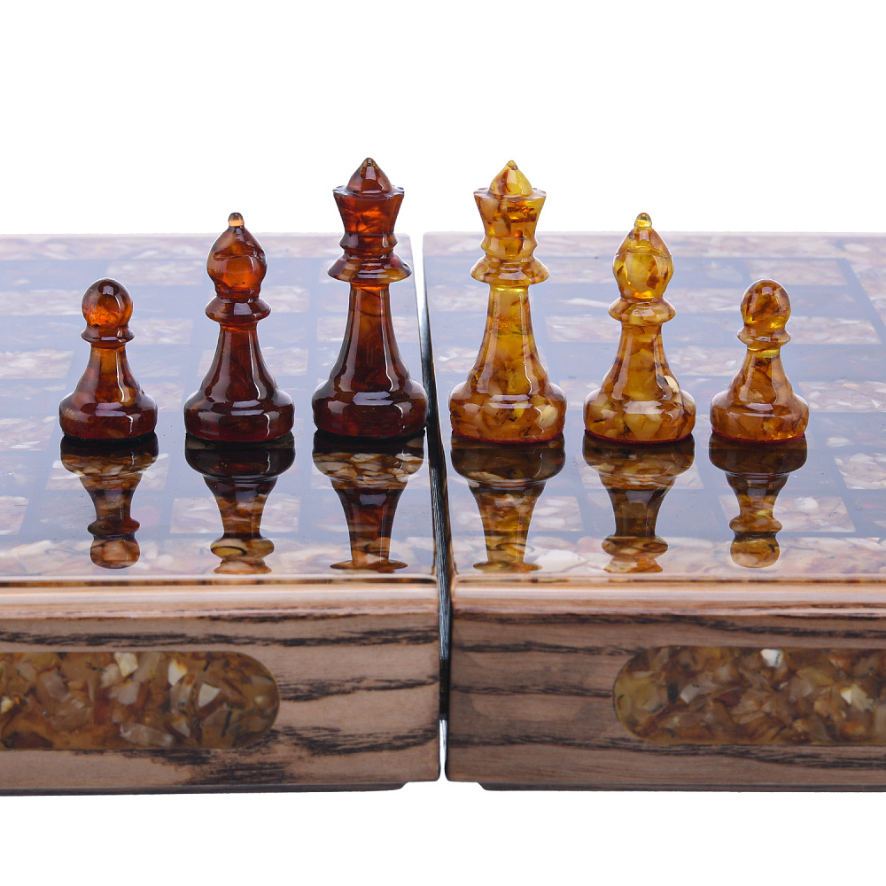 Шахматы складные с инкрустацией и фигурами из янтаря 28х28 см - интернет магазин Русь Велика я фото 6