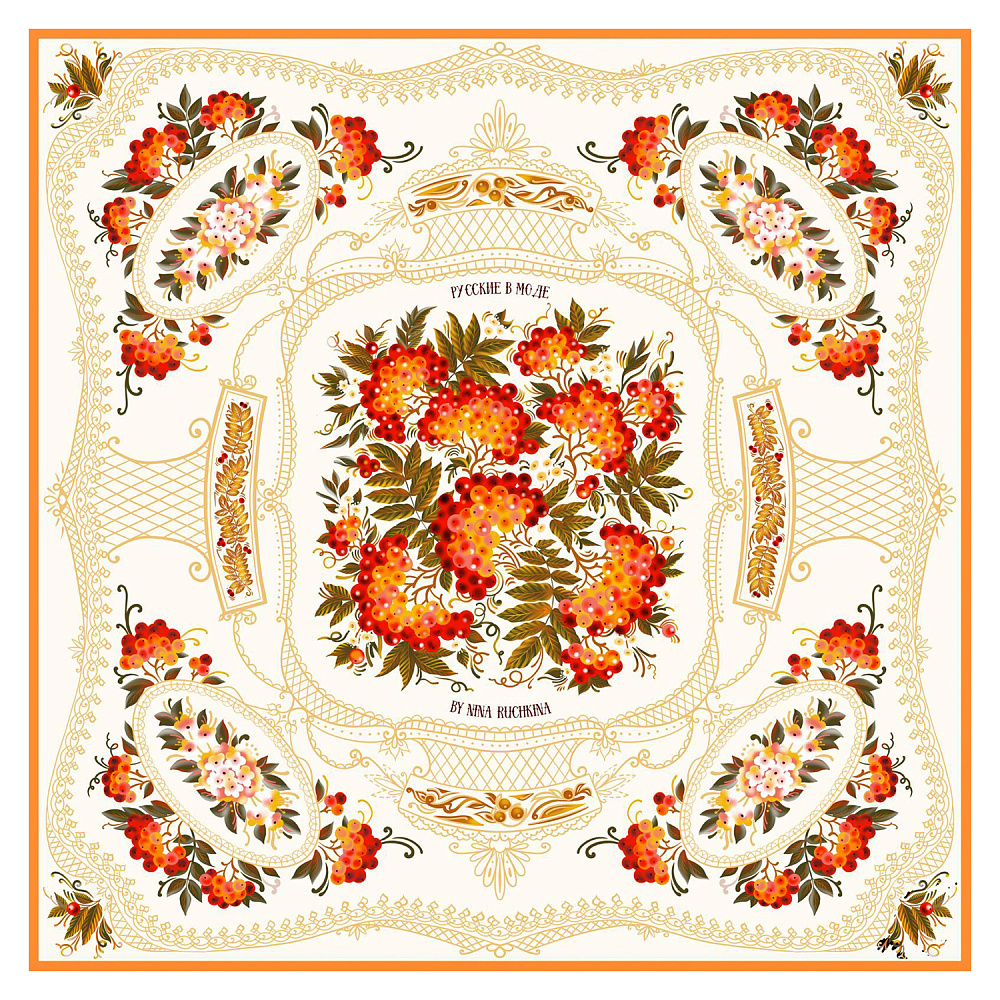 Платок шелковый «Тагильский поднос» 90х90 см - интернет магазин Русь Велика я 