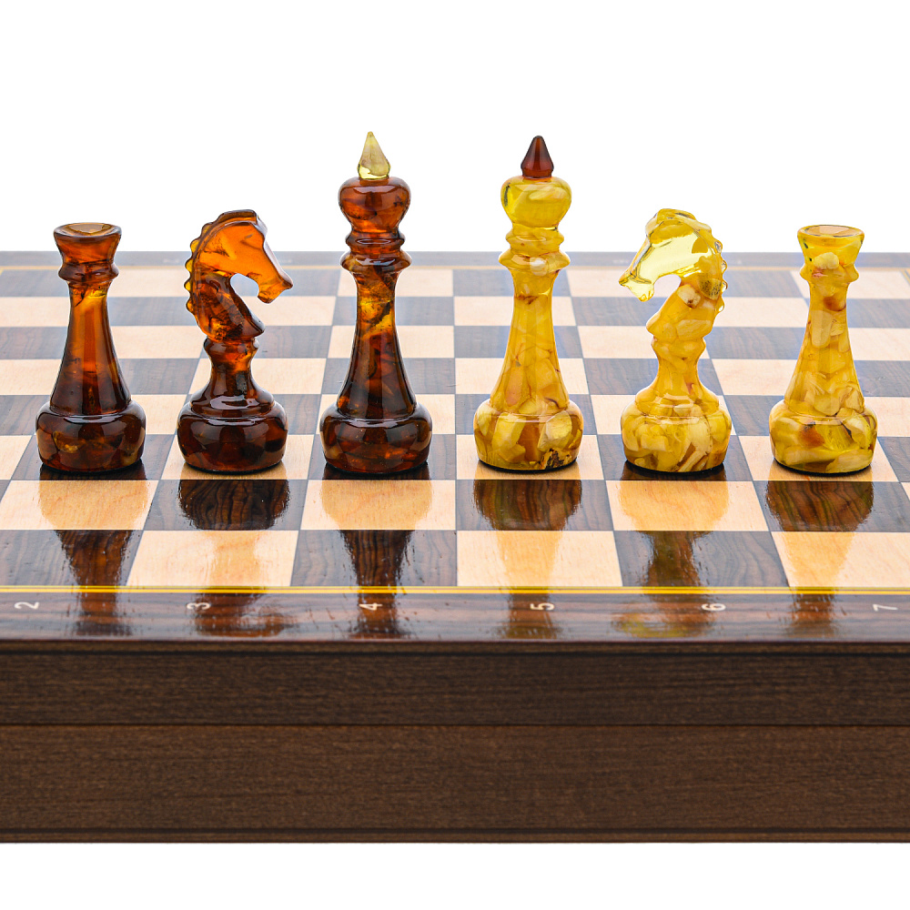 Шахматы деревянные с янтарными фигурами 37х37 см - интернет магазин Русь Велика я фото 7