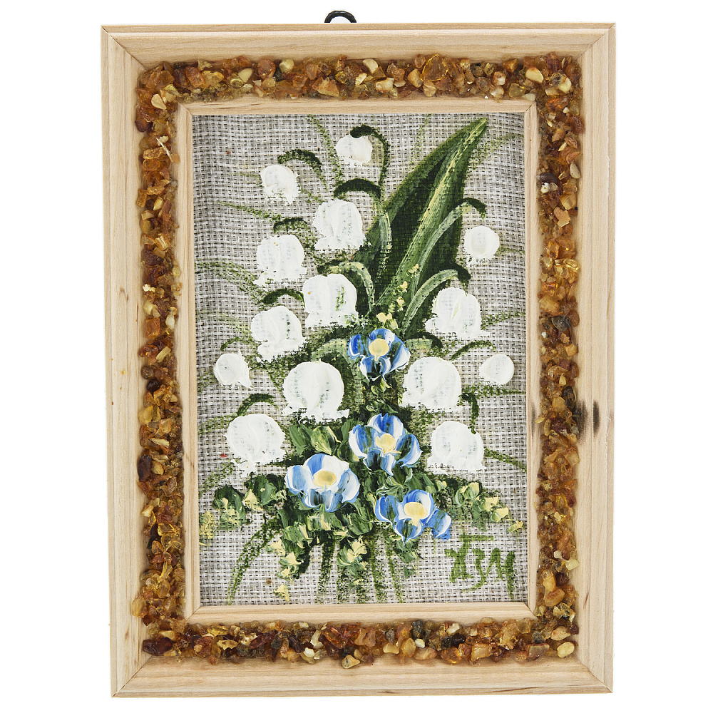 Панно в янтарной раме «Букет цветов» 12,5х16,5 см - интернет магазин Русь Велика я 