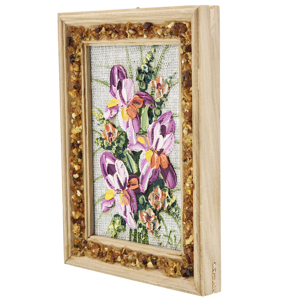 Панно в янтарной раме «Букет цветов» 12,5х16,5 см - интернет магазин Русь Велика я фото 1