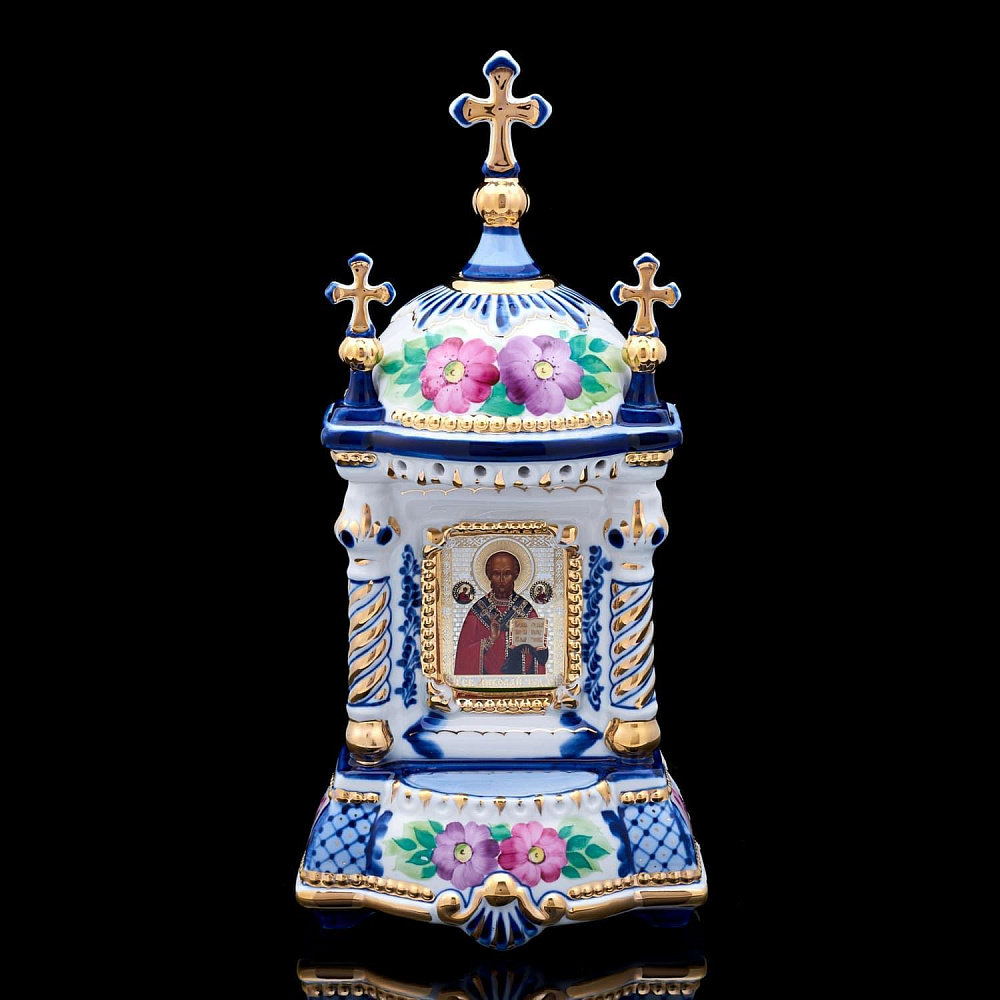 Киот настольный «Николай Чудотворец» Гжель - интернет магазин Русь Велика я 