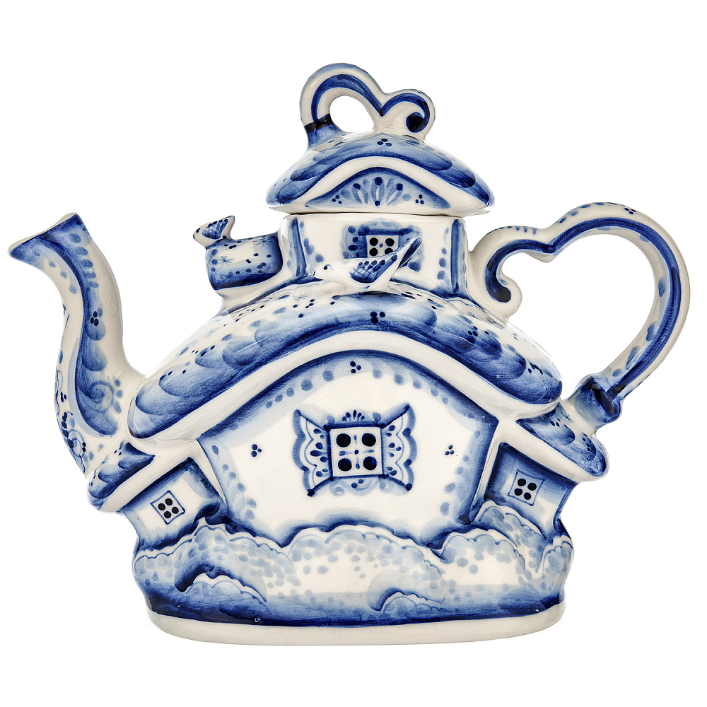 Чайник «Мороз Домик». Гжель - интернет магазин Русь Велика я 