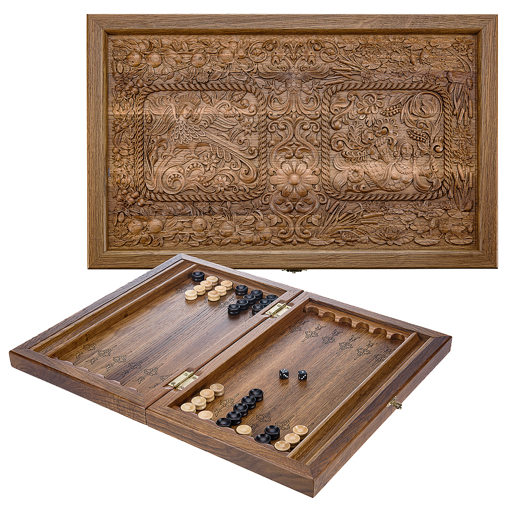 Резные деревянные нарды-шашки «Берегиня и райская птица» - интернет магазин Русь Велика я 