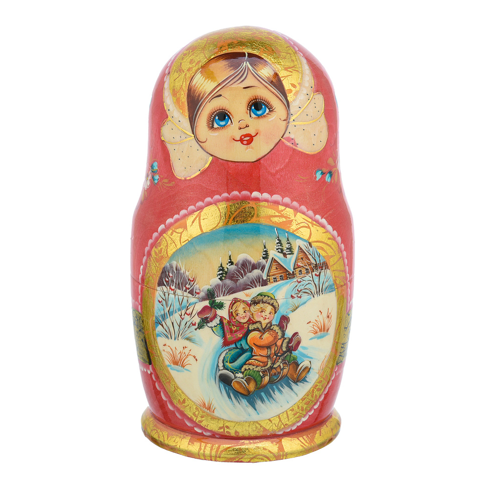 Матрешка «Дети на санках» 5 мест - интернет магазин Русь Велика я фото 1