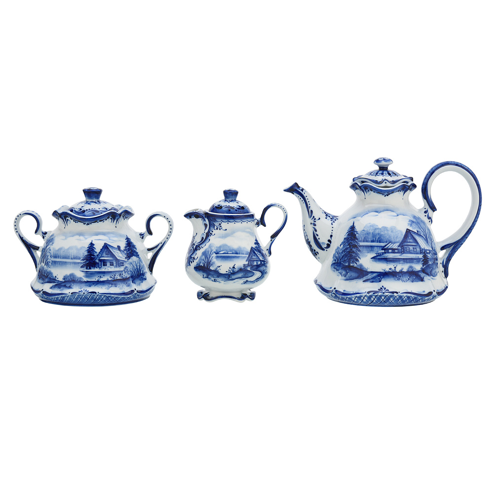 Чайный сервиз на 6 персон «Лето в деревне». Гжель - интернет магазин Русь Велика я фото 2