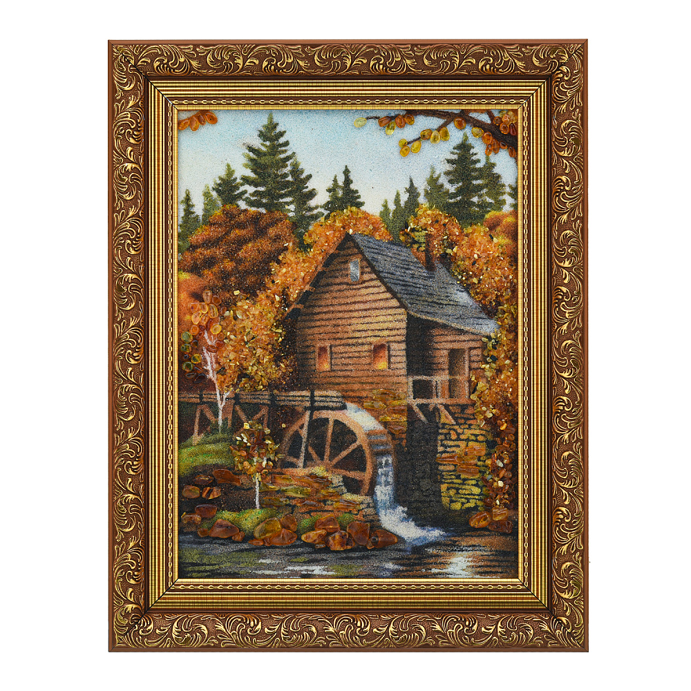 Картина янтарная «Мельница» 30х40 см - интернет магазин Русь Велика я 