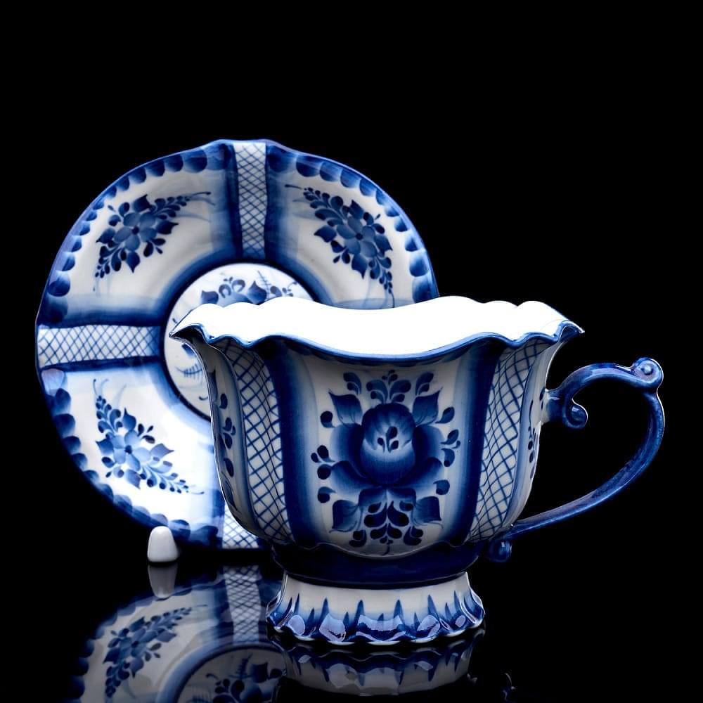 Чайная пара «Сударушка» Гжель - интернет магазин Русь Велика я 