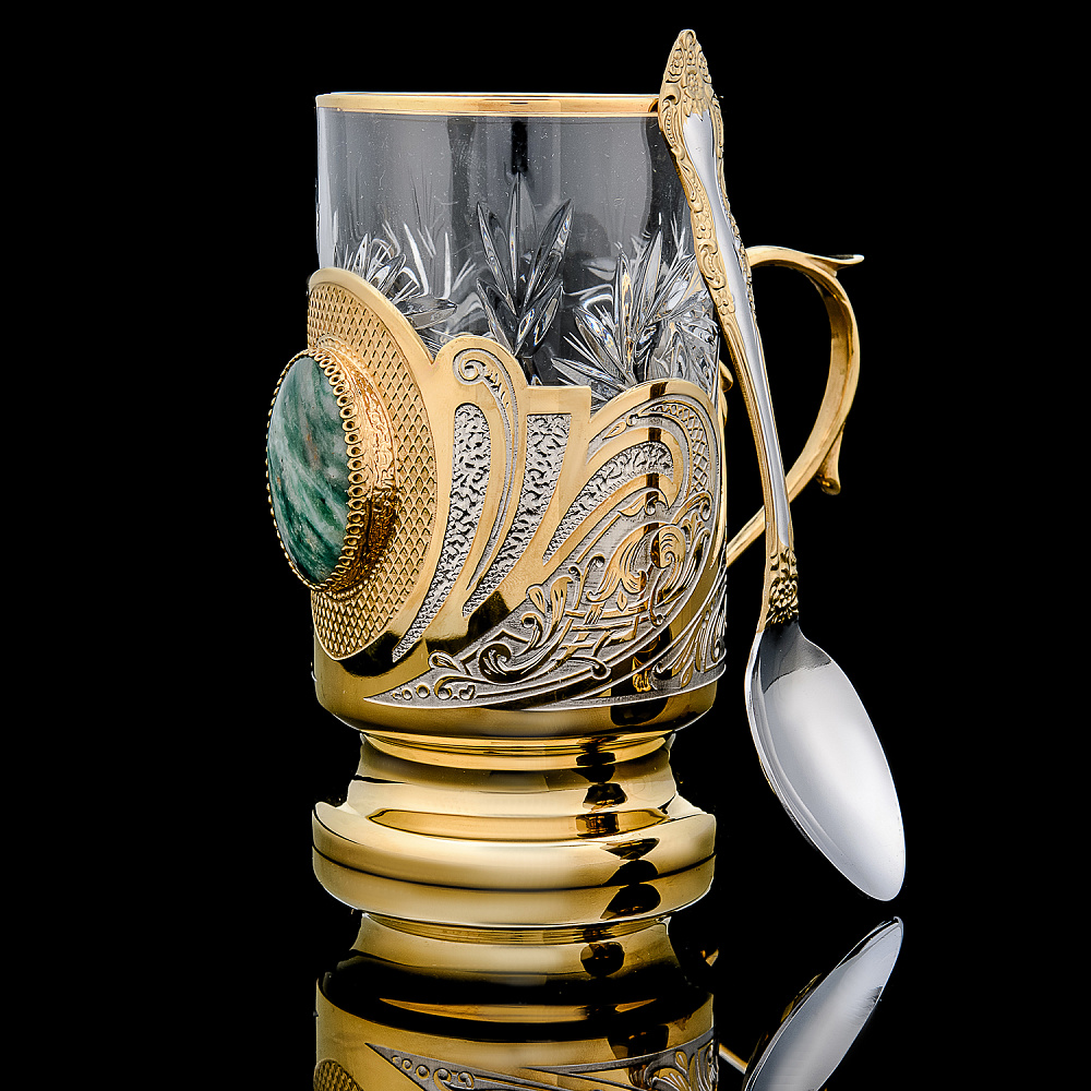 Подстаканник с позолотой и малахитом. Златоуст - интернет магазин Русь Велика я 