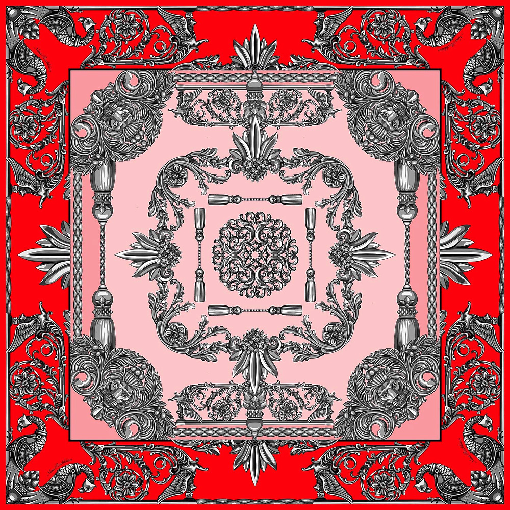 Шелковый платок «Русское чугунное литье» 90х90 см - интернет магазин Русь Велика я 