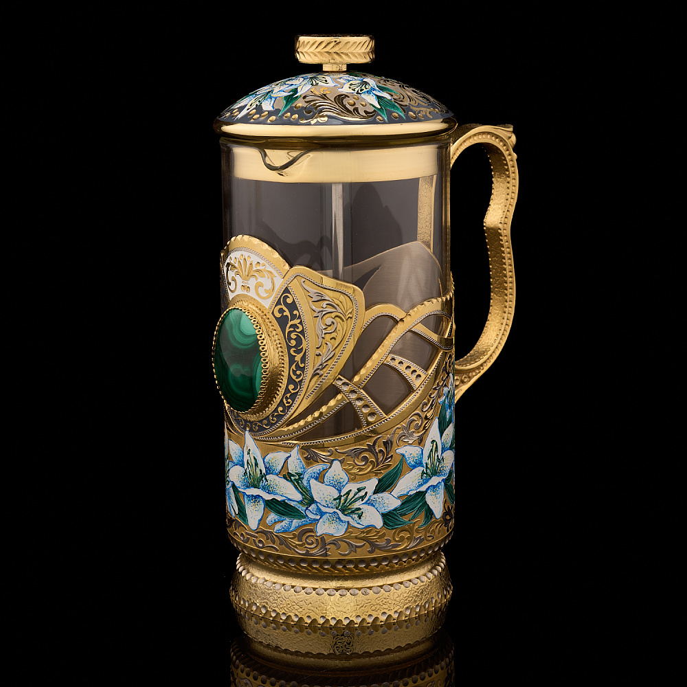 Чайный набор с френч-прессом и подстаканниками «Малахит». Златоуст - интернет магазин Русь Велика я фото 2