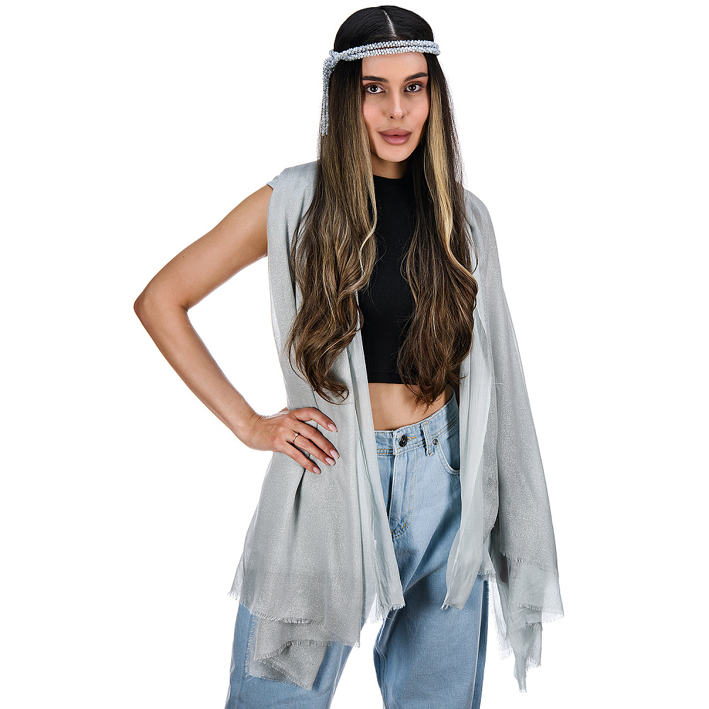 Набор парных палантинов с бусами-жгутом «Дуэт». Серый - интернет магазин Русь Велика я фото 4