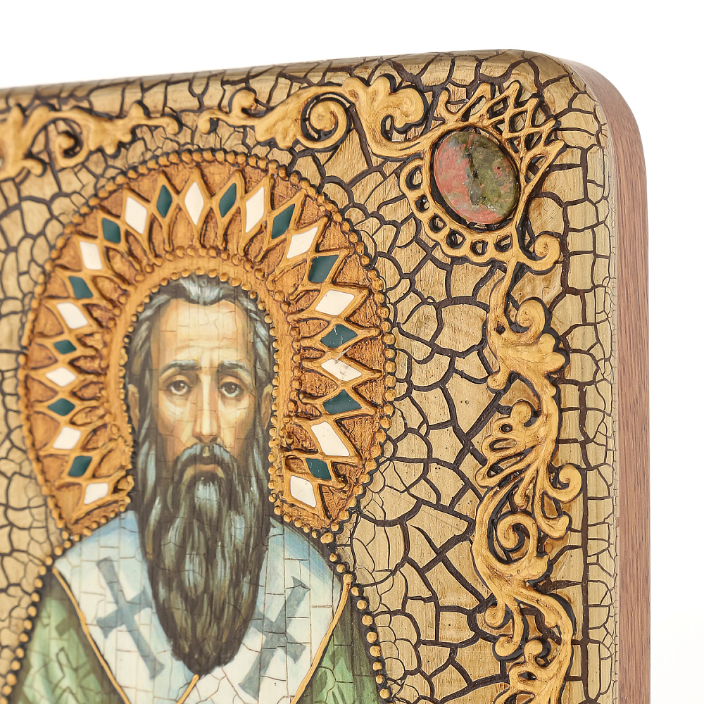 Икона из мореного дуба «Святой Василий Великий» 15х20 см - интернет магазин Русь Велика я фото 4