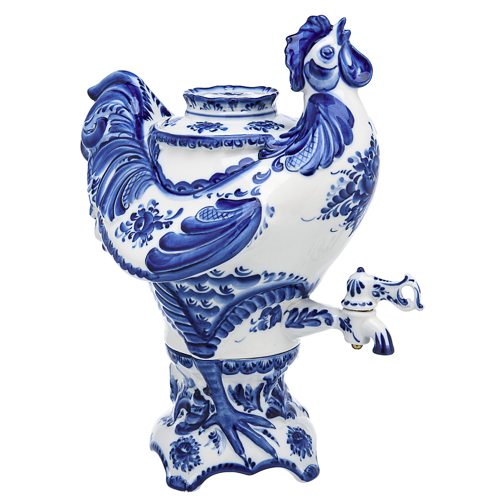 Самовар фарфоровый 3,5 л с сервизом «Петух». Гжель - интернет магазин Русь Велика я фото 3