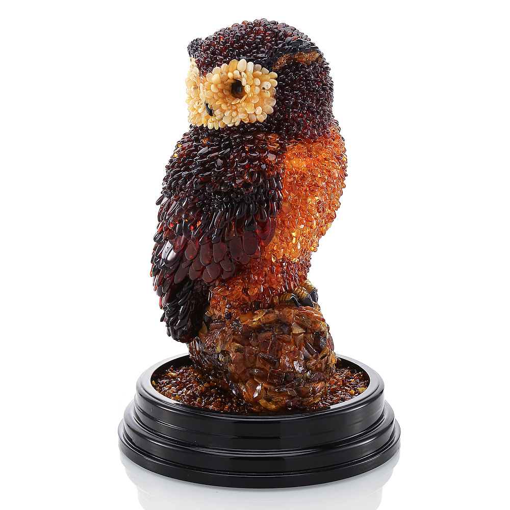 Скульптура из янтаря «Сова на пеньке» - интернет магазин Русь Велика я фото 1