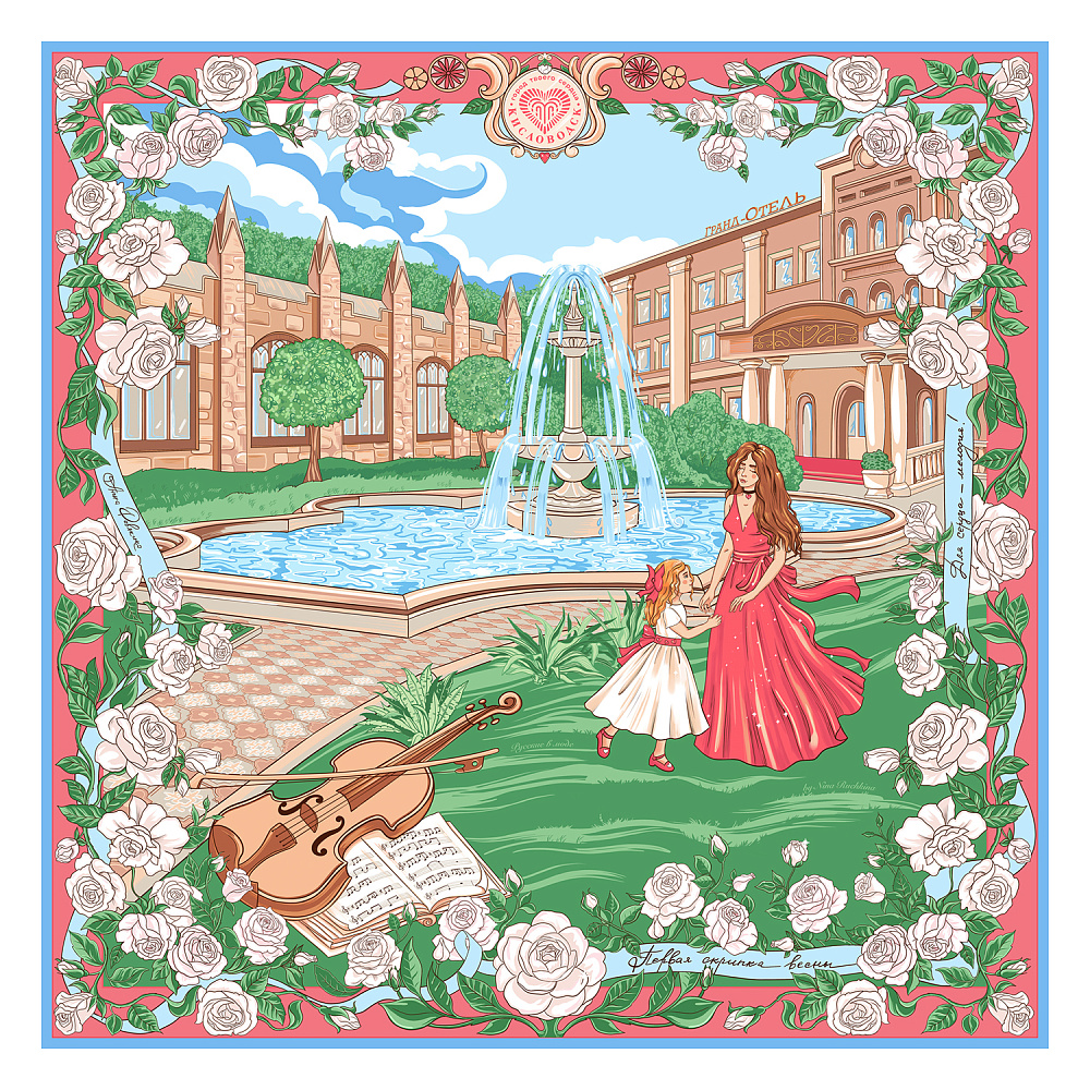 Платок шелковый «Первая скрипка весны» 90х90 см - интернет магазин Русь Велика я 