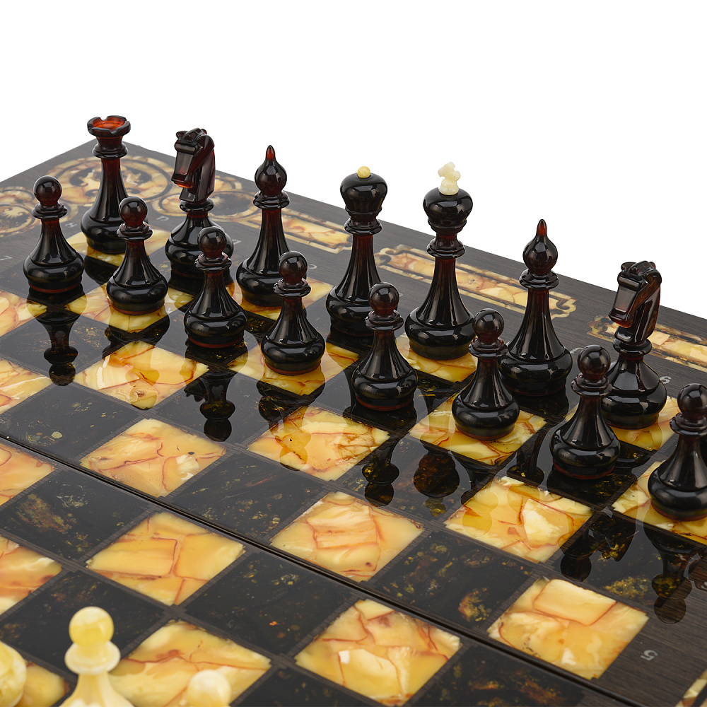 Шахматы с янтарными фигурами «Арабески-Марин» 56х56 см - интернет магазин Русь Велика я фото 1
